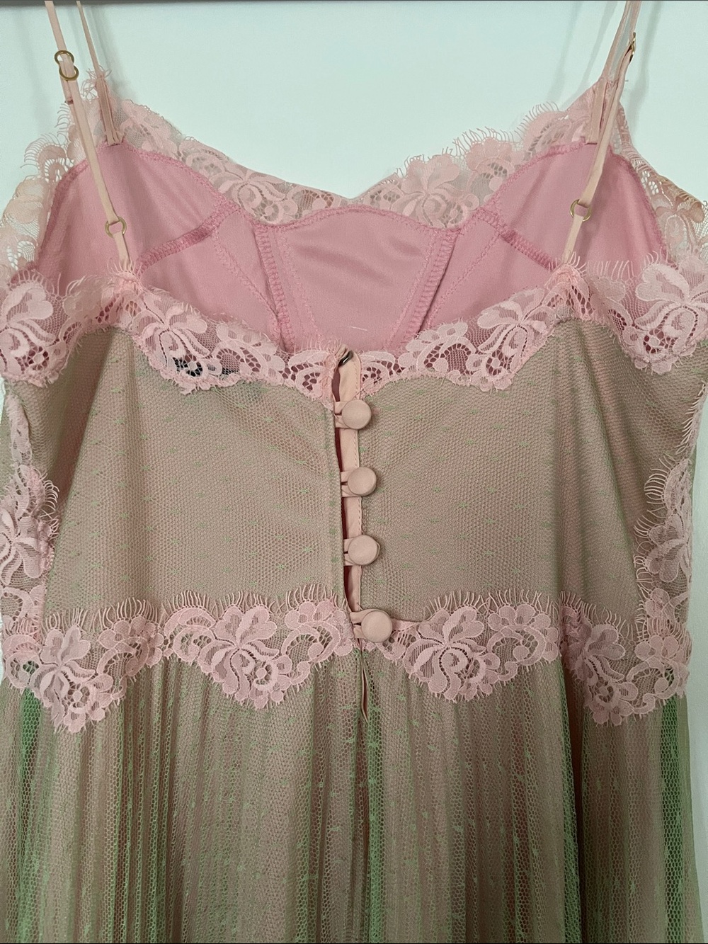 Betsey Johnson Pink and green Lace-Trim Pleated Midi Dress - Picture 3 of 7